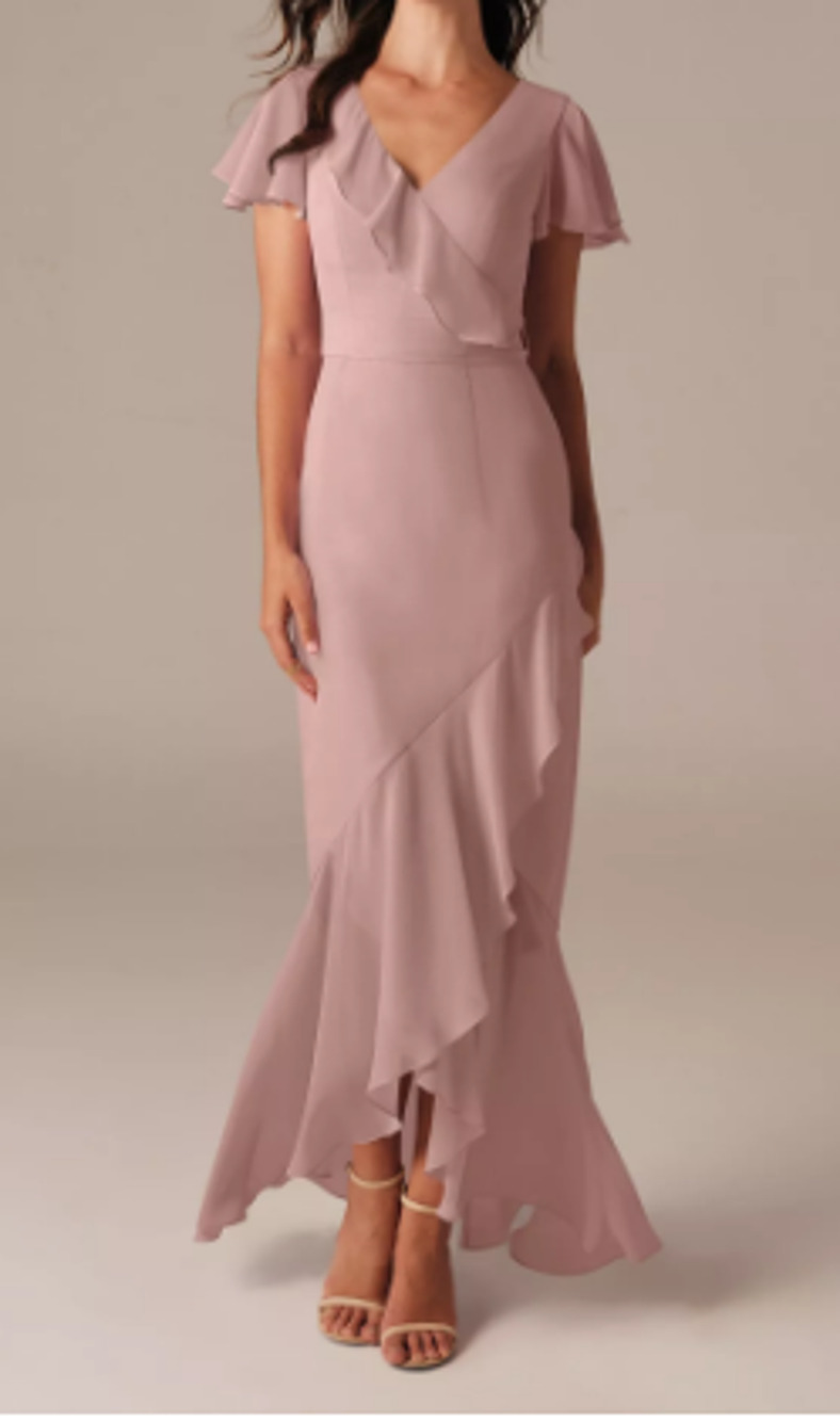 AW BRIDAL 8 M dusty rose pink chiffon Celia bridesmaid gala maxi dress NEW 0B17